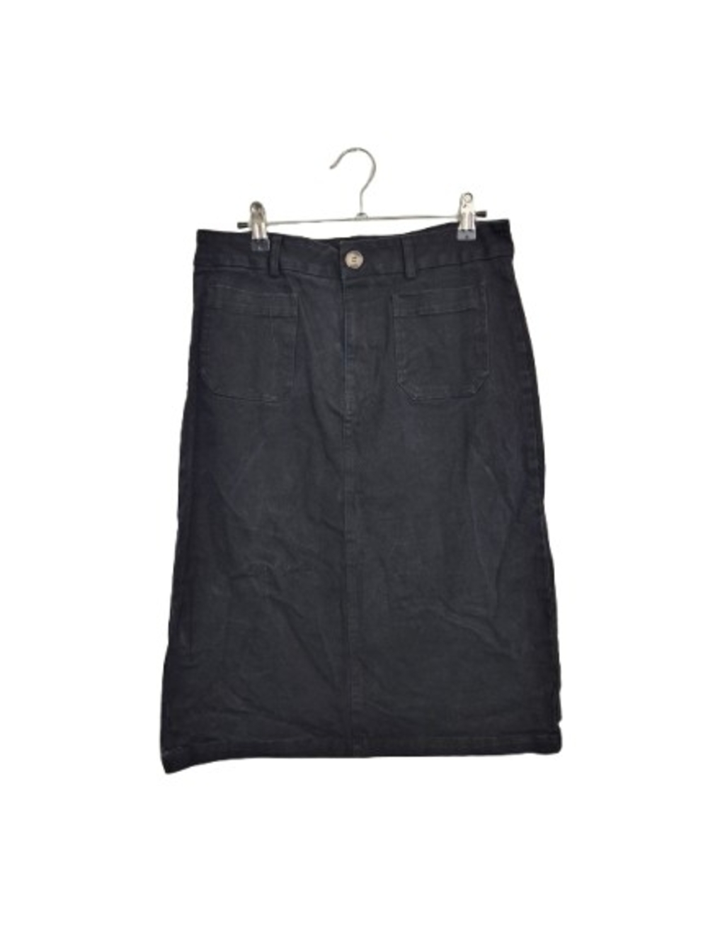 Boho Me Black Cotton Stretch Straight Midi Skirt Pockets L